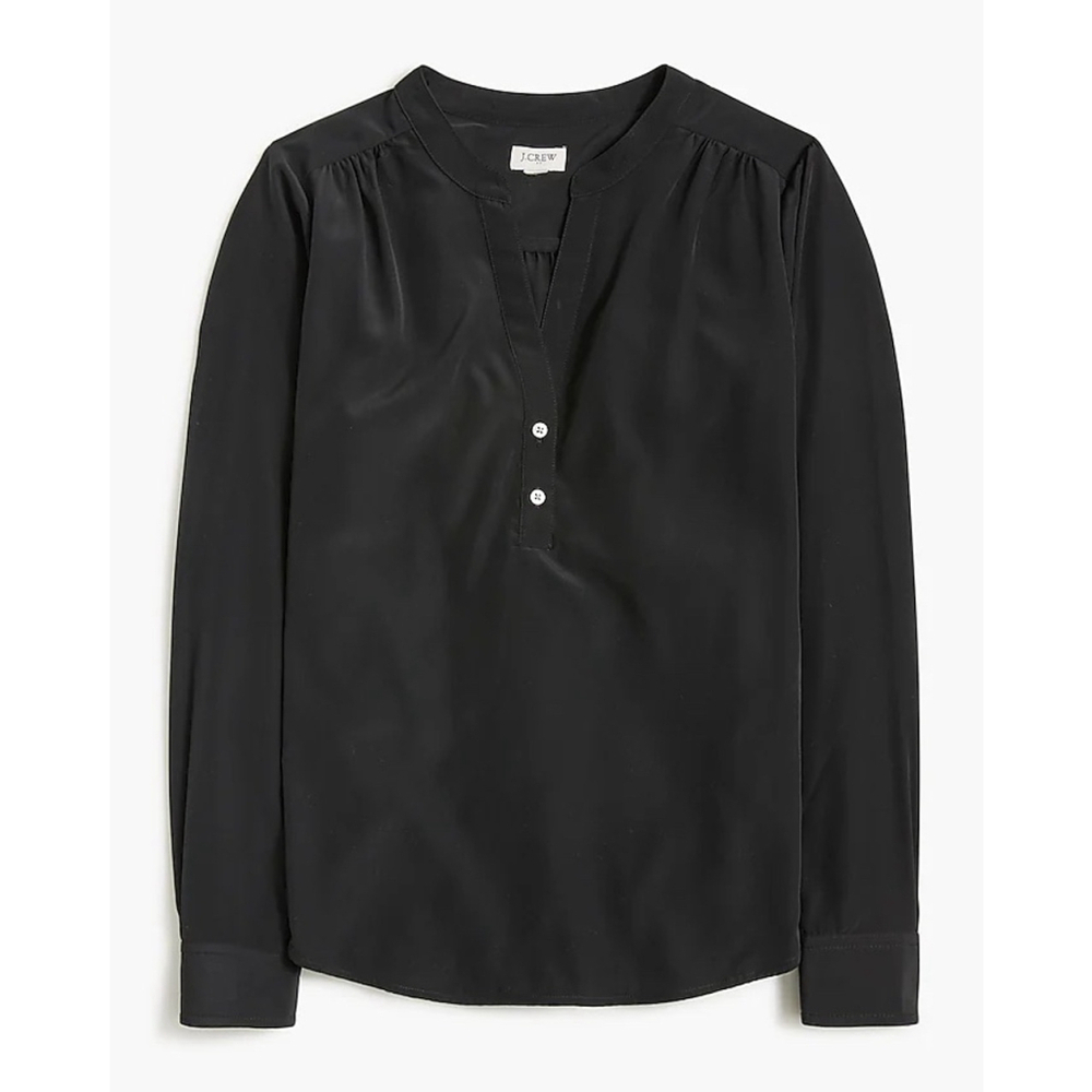 J.Crew Black Satin‎ Popover Blouse - Size M (NWT)
